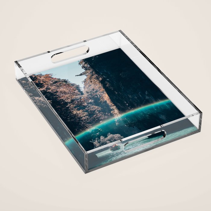 Rainbow in a sunny sky - floating between the rocks in Thailand - Asia travels Acrylic Tray Gallery Image 1