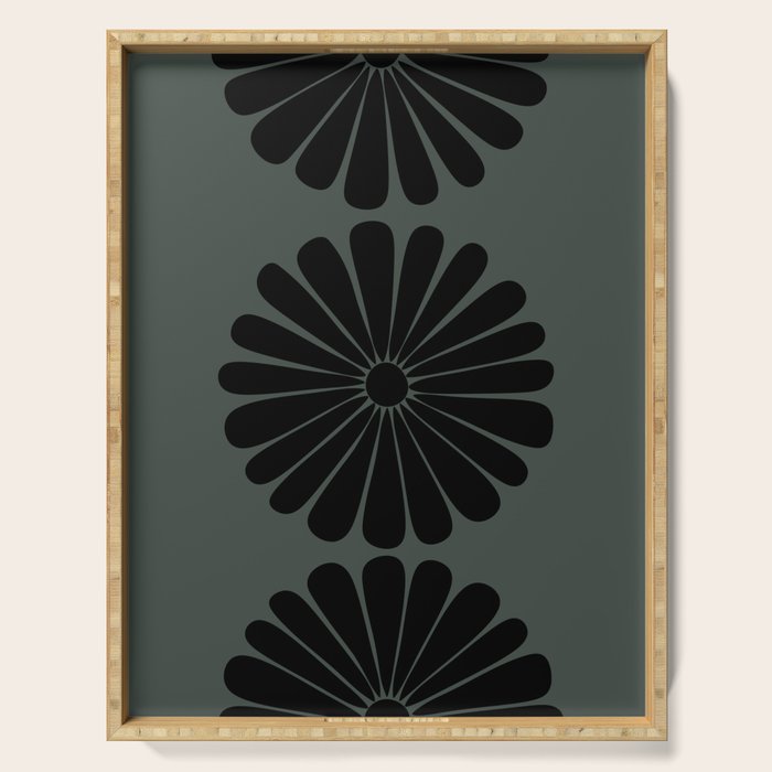 Retro Daisy Abstract IX Earthy Green Bold Floral Serving Tray Gallery Image 1