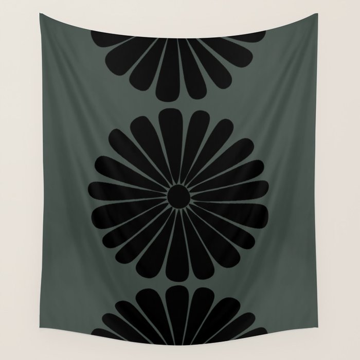 Retro Daisy Abstract IX Earthy Green Bold Floral Wall Tapestry Gallery Image 4