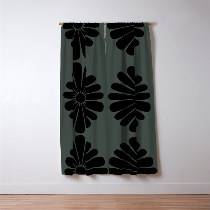 Retro Daisy Abstract IX Earthy Green Bold Floral Window Curtain Gallery Image 3