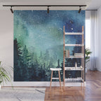 Galaxy Watercolor Aurora Borealis Painting Wall Mural Gallery Image 1