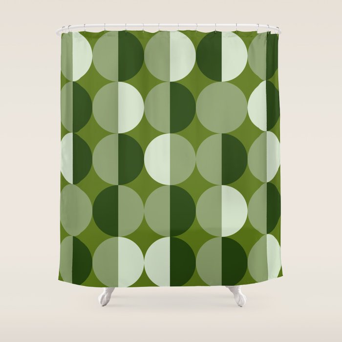 Retro 70s disco half circles sage green Shower Curtain Gallery Image 1