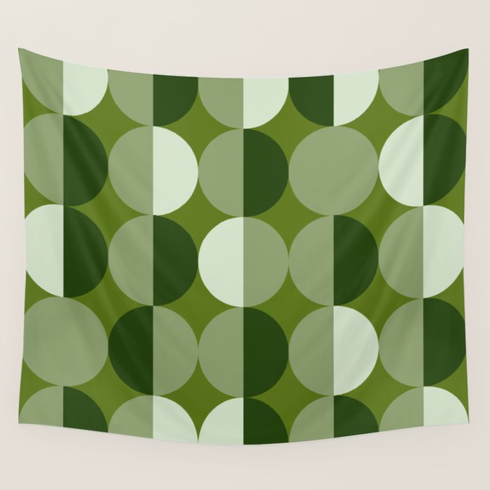 Retro 70s disco half circles sage green Wall Tapestry Gallery Image 4