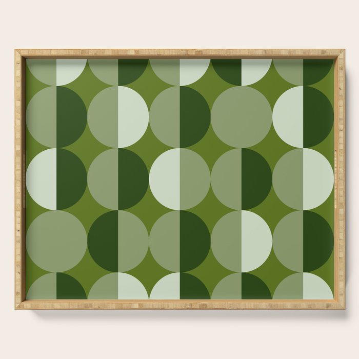 Retro 70s disco half circles sage green Serving Tray Gallery Image 1