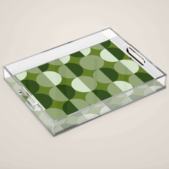Retro 70s disco half circles sage green Acrylic Tray Gallery Image 1