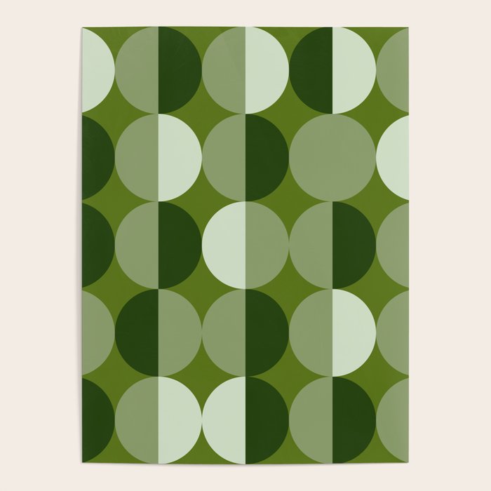 Retro 70s disco half circles sage green Poster Gallery Image 4