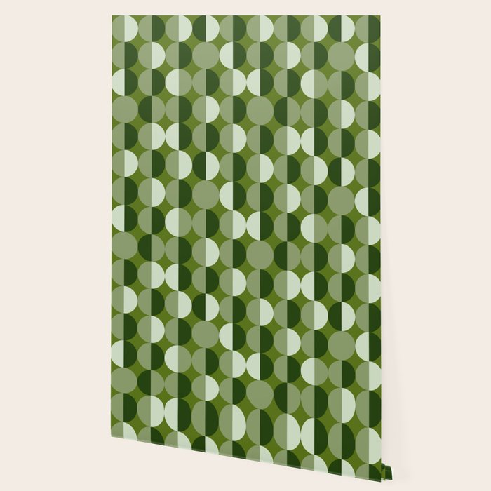 Retro 70s disco half circles sage green Wallpaper Gallery Image 2