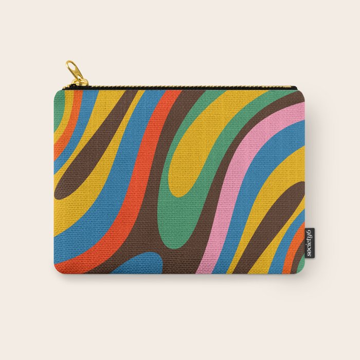 Wavy Loops Colourful Retro Abstract Pattern Blue Pink Green Orange Yellow Pink Brown Carry All Pouch Gallery Image 1