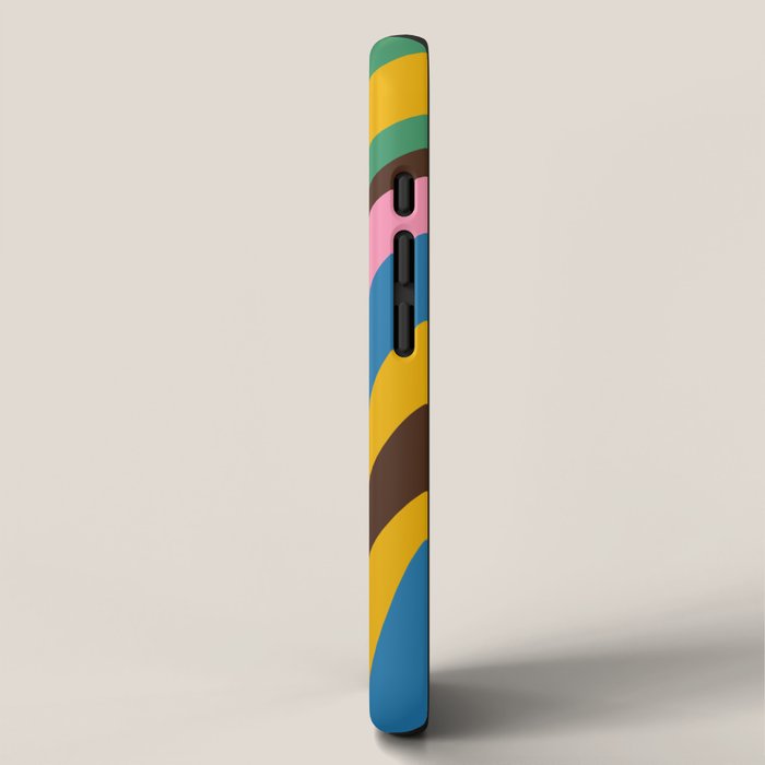 Wavy Loops Colourful Retro Abstract Pattern Blue Pink Green Orange Yellow Pink Brown iPhone Case Gallery Image 2