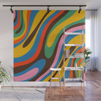 Wavy Loops Colourful Retro Abstract Pattern Blue Pink Green Orange Yellow Pink Brown Wall Mural Gallery Image 1