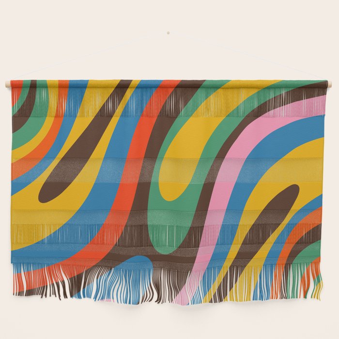 Wavy Loops Colourful Retro Abstract Pattern Blue Pink Green Orange Yellow Pink Brown Wall Hanging Gallery Image 1