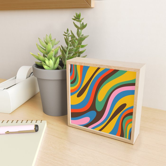Wavy Loops Colourful Retro Abstract Pattern Blue Pink Green Orange Yellow Pink Brown Mini Art Print Gallery Image 2