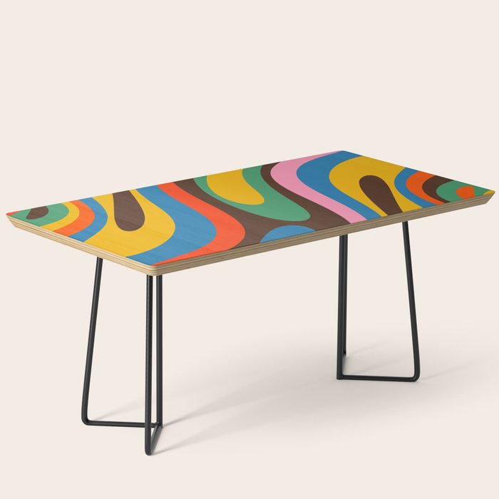 Wavy Loops Colourful Retro Abstract Pattern Blue Pink Green Orange Yellow Pink Brown Coffee Table Gallery Image 1