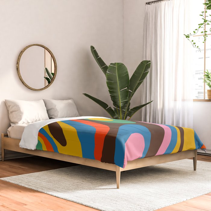 Wavy Loops Colourful Retro Abstract Pattern Blue Pink Green Orange Yellow Pink Brown Comforter Gallery Image 2