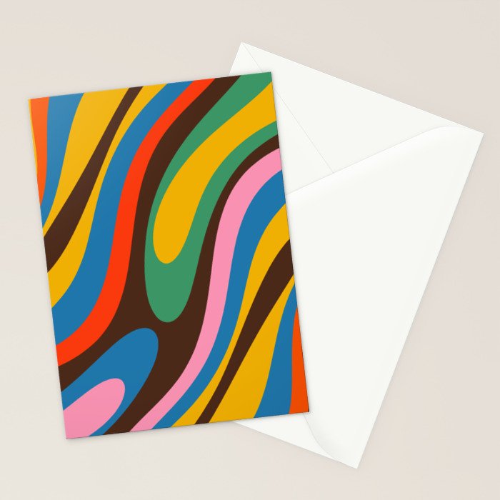 Wavy Loops Colourful Retro Abstract Pattern Blue Pink Green Orange Yellow Pink Brown Stationery Card Gallery Image 2