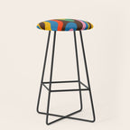 Wavy Loops Colourful Retro Abstract Pattern Blue Pink Green Orange Yellow Pink Brown Stool Gallery Image 1