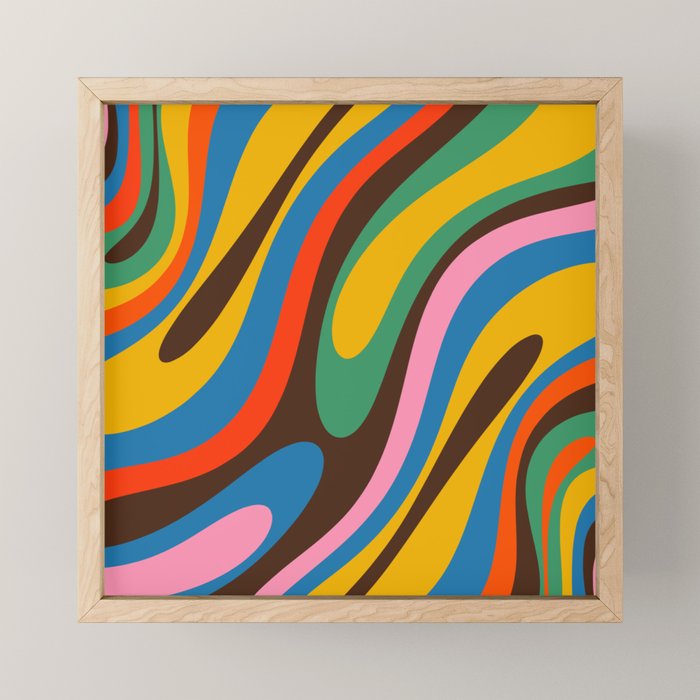 Wavy Loops Colourful Retro Abstract Pattern Blue Pink Green Orange Yellow Pink Brown Mini Art Print Gallery Image 1