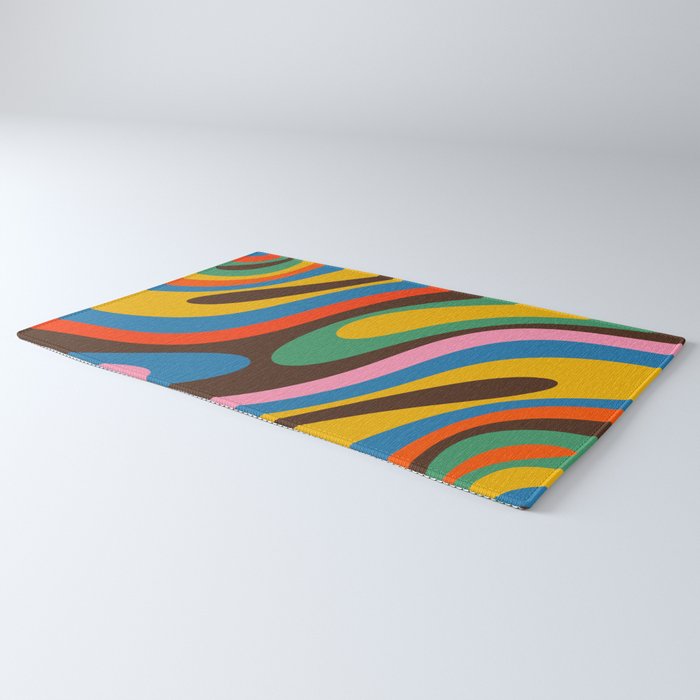 Wavy Loops Colourful Retro Abstract Pattern Blue Pink Green Orange Yellow Pink Brown Rug Gallery Image 3