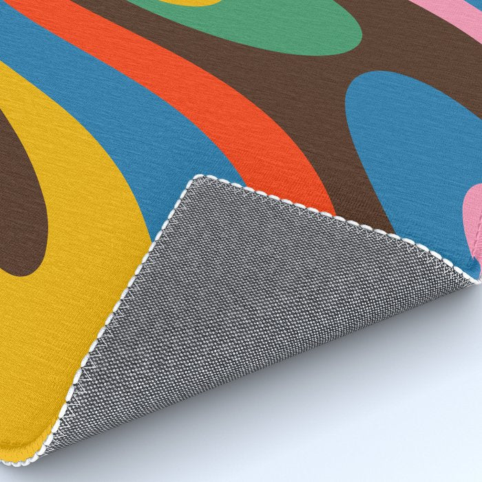 Wavy Loops Colourful Retro Abstract Pattern Blue Pink Green Orange Yellow Pink Brown Rug Gallery Image 4