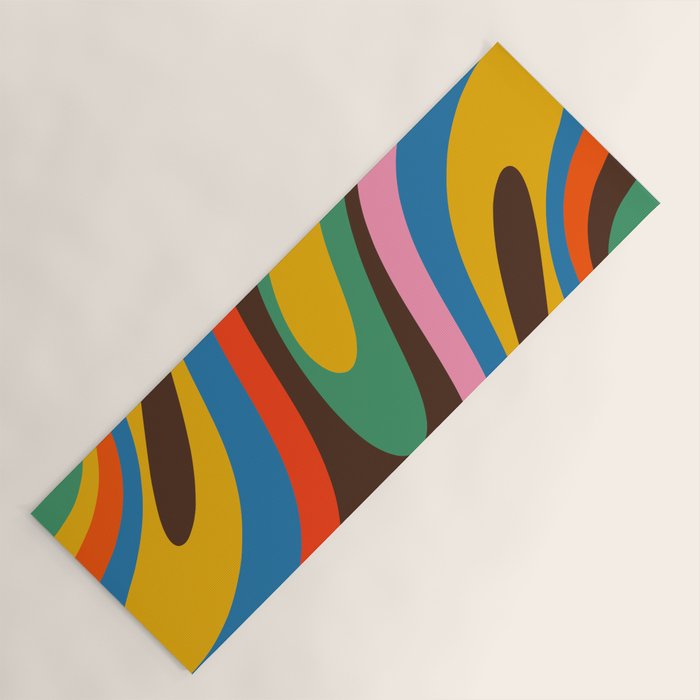 Wavy Loops Colourful Retro Abstract Pattern Blue Pink Green Orange Yellow Pink Brown Yoga Mat Gallery Image 1