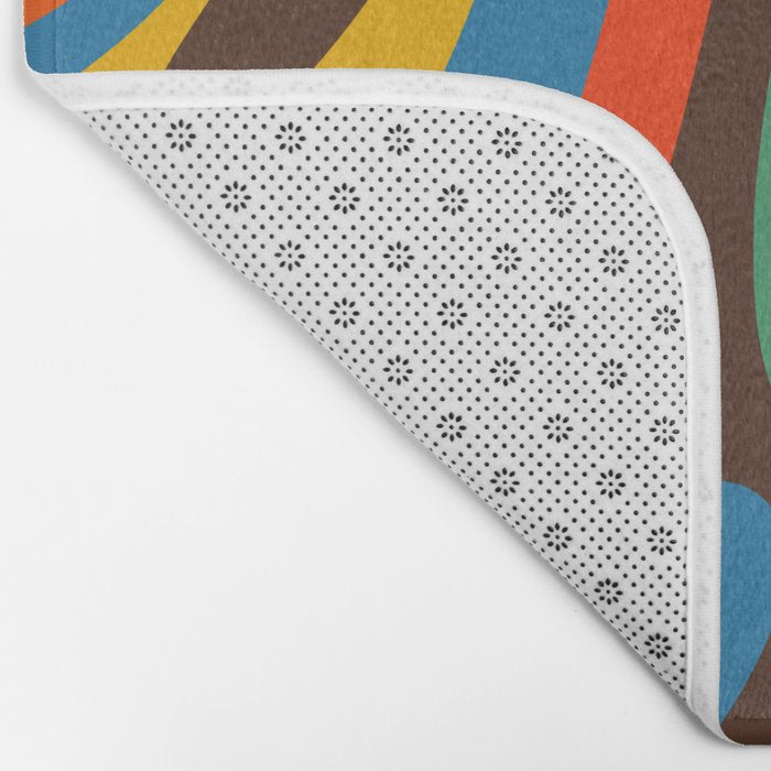 Wavy Loops Colourful Retro Abstract Pattern Blue Pink Green Orange Yellow Pink Brown Bath Mat Gallery Image 2