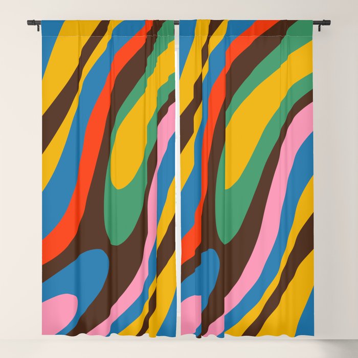 Wavy Loops Colourful Retro Abstract Pattern Blue Pink Green Orange Yellow Pink Brown Window Curtain Gallery Image 5