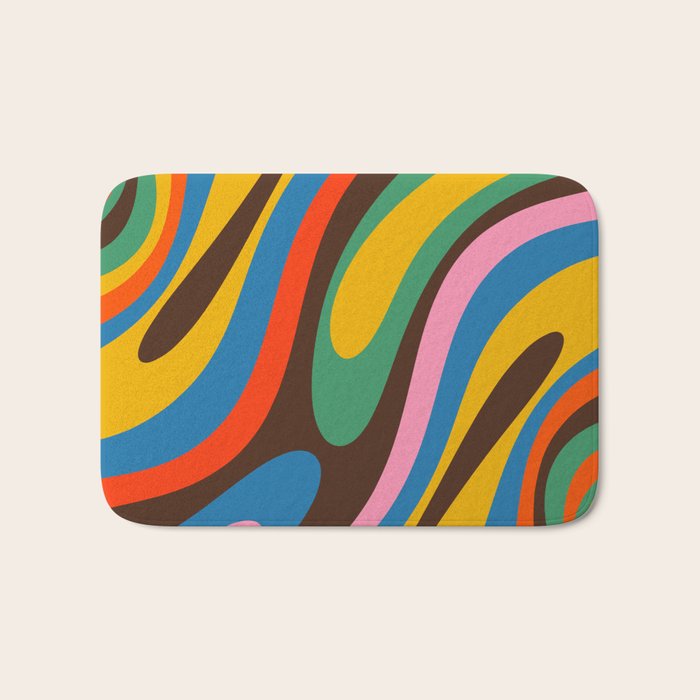 Wavy Loops Colourful Retro Abstract Pattern Blue Pink Green Orange Yellow Pink Brown Bath Mat Gallery Image 1