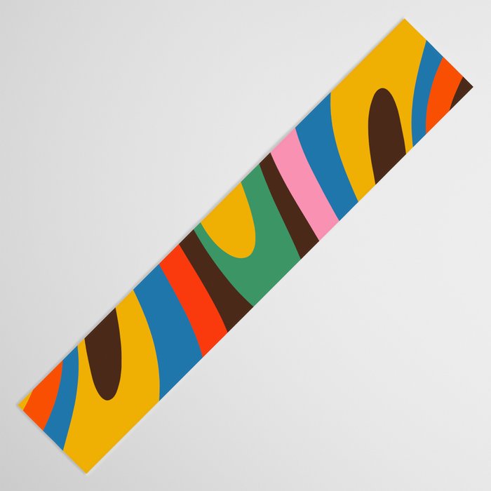 Wavy Loops Colourful Retro Abstract Pattern Blue Pink Green Orange Yellow Pink Brown Table Runner Gallery Image 3