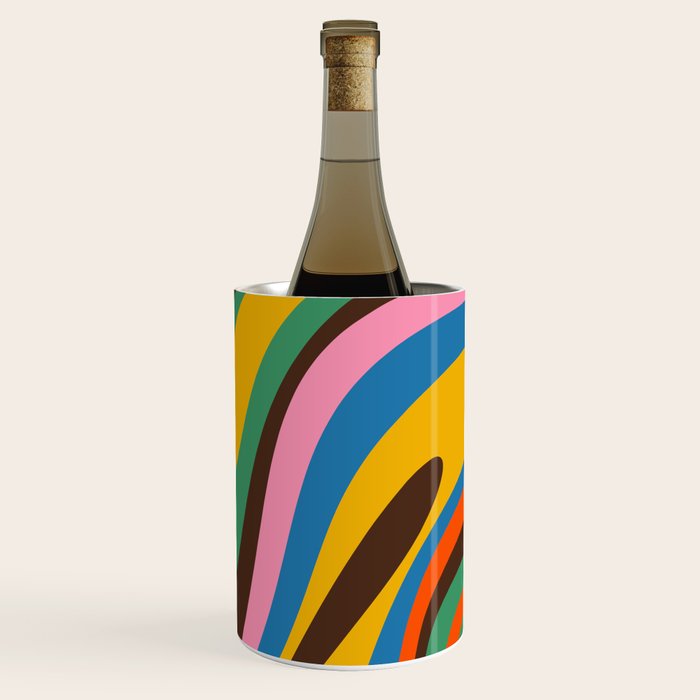 Wavy Loops Colourful Retro Abstract Pattern Blue Pink Green Orange Yellow Pink Brown Wine Chiller Gallery Image 3