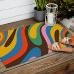 Wavy Loops Colourful Retro Abstract Pattern Blue Pink Green Orange Yellow Pink Brown Outdoor Rug Gallery Image 2