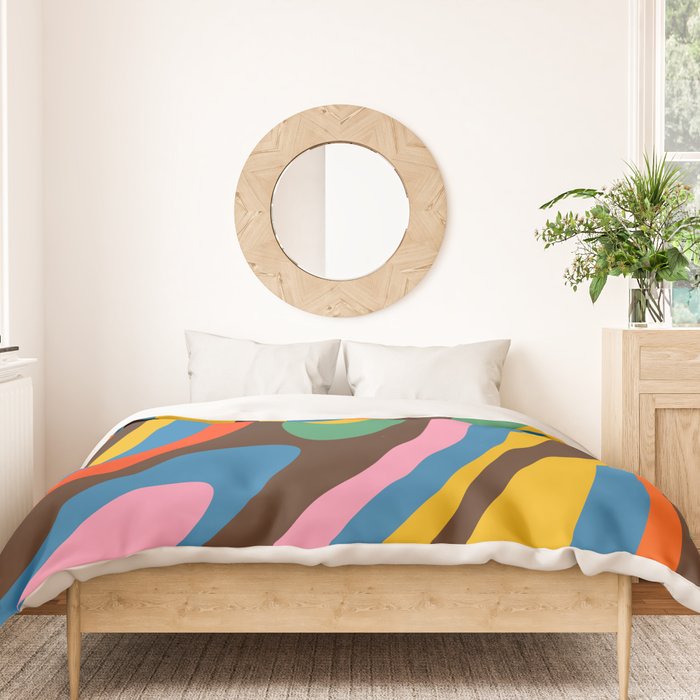 Wavy Loops Colourful Retro Abstract Pattern Blue Pink Green Orange Yellow Pink Brown Duvet Cover Gallery Image 3