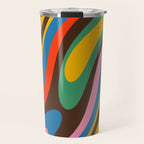 Wavy Loops Colourful Retro Abstract Pattern Blue Pink Green Orange Yellow Pink Brown Travel Mug Gallery Image 1