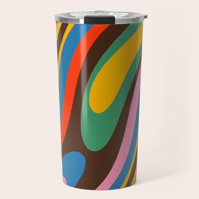 Wavy Loops Colourful Retro Abstract Pattern Blue Pink Green Orange Yellow Pink Brown Travel Mug Gallery Image 1