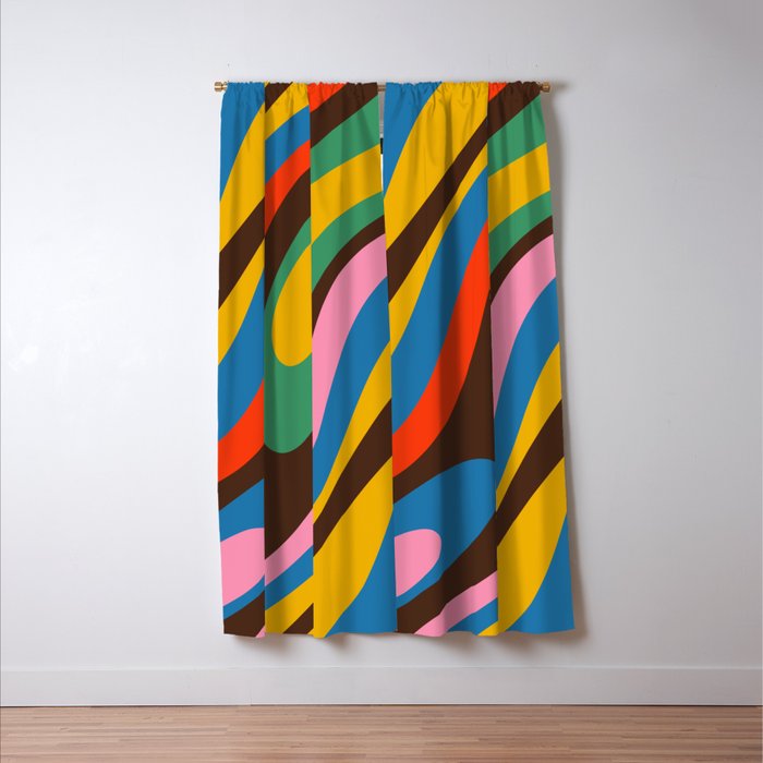Wavy Loops Colourful Retro Abstract Pattern Blue Pink Green Orange Yellow Pink Brown Window Curtain Gallery Image 3