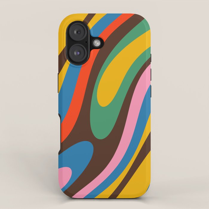 Wavy Loops Colourful Retro Abstract Pattern Blue Pink Green Orange Yellow Pink Brown iPhone Case Gallery Image 1