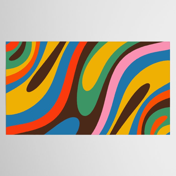 Wavy Loops Colourful Retro Abstract Pattern Blue Pink Green Orange Yellow Pink Brown Tablecloth Gallery Image 2