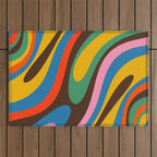 Wavy Loops Colourful Retro Abstract Pattern Blue Pink Green Orange Yellow Pink Brown Outdoor Rug Gallery Image 1
