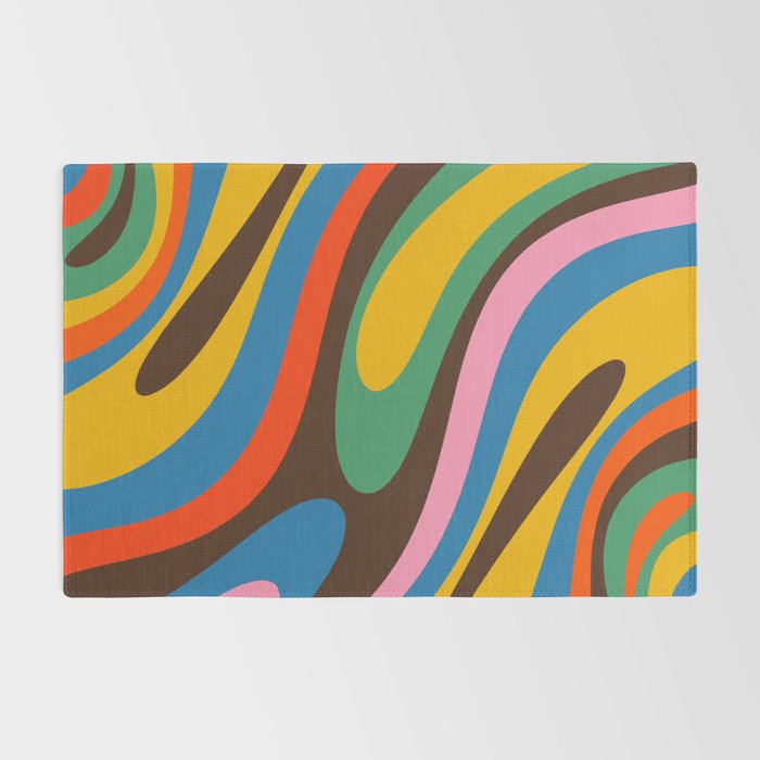 Wavy Loops Colourful Retro Abstract Pattern Blue Pink Green Orange Yellow Pink Brown Rug Gallery Image 2