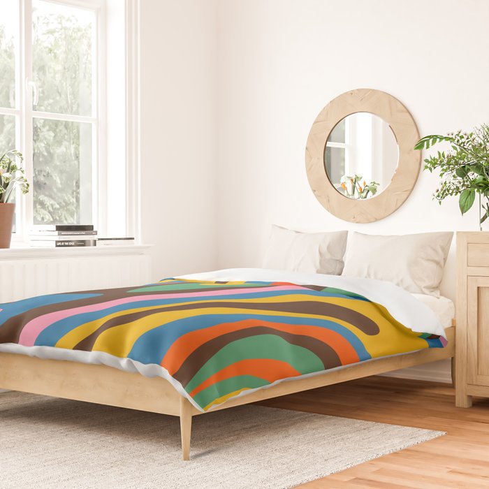 Wavy Loops Colourful Retro Abstract Pattern Blue Pink Green Orange Yellow Pink Brown Duvet Cover Gallery Image 2