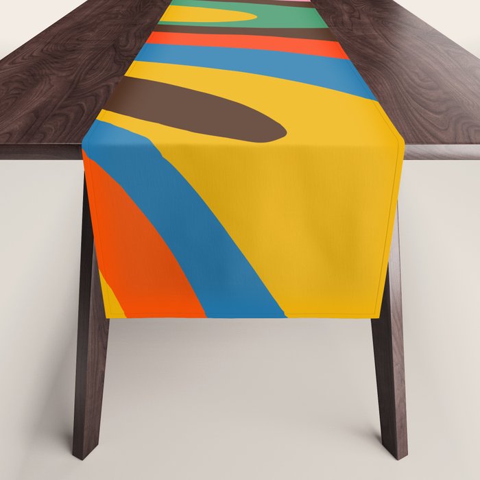 Wavy Loops Colourful Retro Abstract Pattern Blue Pink Green Orange Yellow Pink Brown Table Runner Gallery Image 1