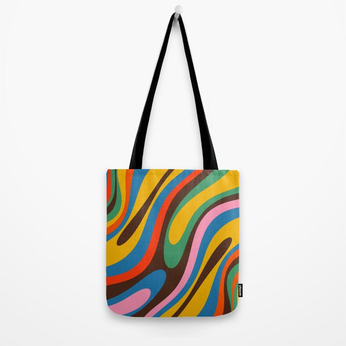 Wavy Loops Colourful Retro Abstract Pattern Blue Pink Green Orange Yellow Pink Brown Tote Bag Gallery Image 2