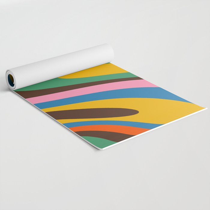 Wavy Loops Colourful Retro Abstract Pattern Blue Pink Green Orange Yellow Pink Brown Yoga Mat Gallery Image 2