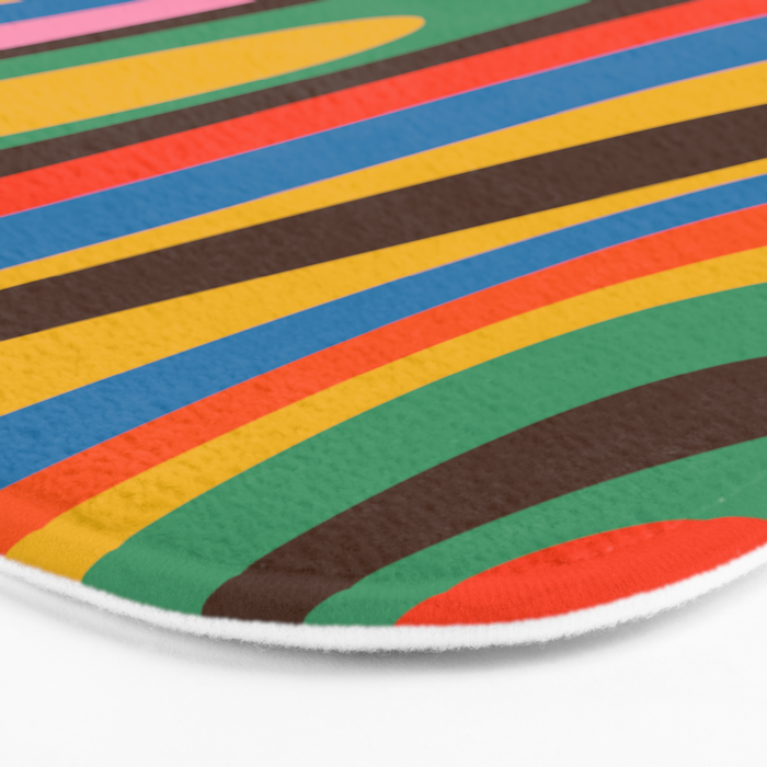 Wavy Loops Colourful Retro Abstract Pattern Blue Pink Green Orange Yellow Pink Brown Bath Mat Gallery Image 3