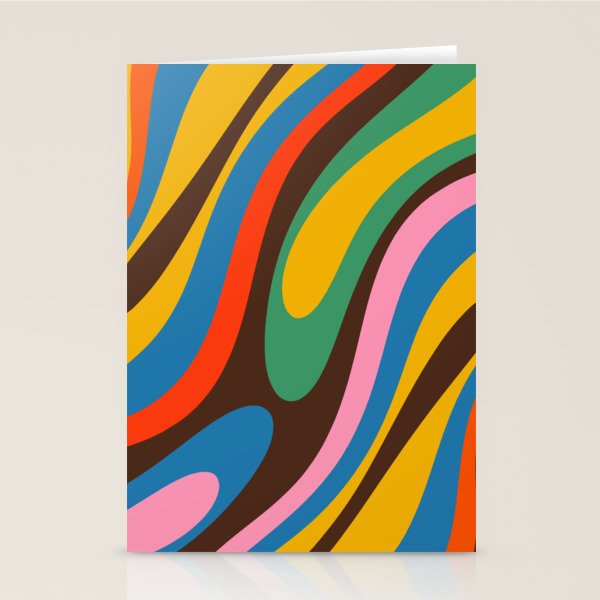 Wavy Loops Colourful Retro Abstract Pattern Blue Pink Green Orange Yellow Pink Brown Stationery Card Gallery Image 1
