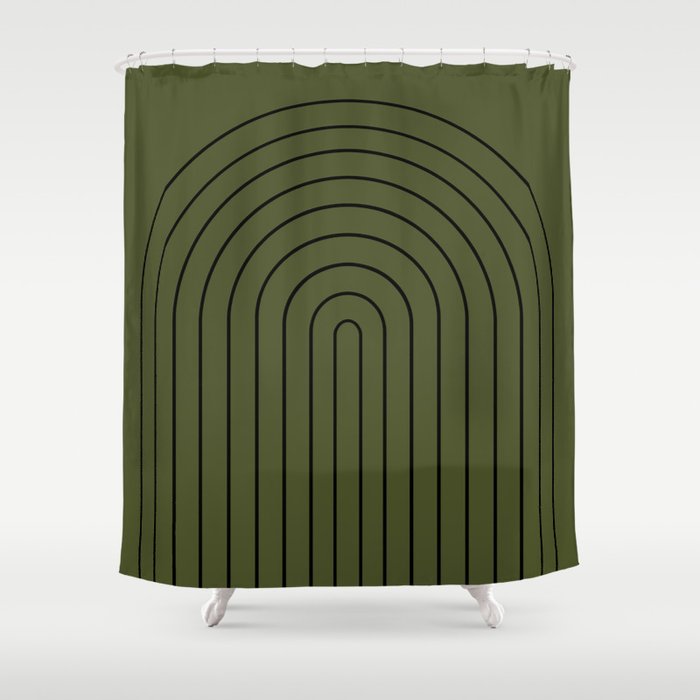 Minimal Arch XII Dark Green Modern Geometric Lines Shower Curtain Gallery Image 1