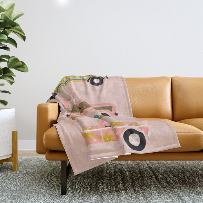 Retro Roads - Pink Palette Throw Blanket Gallery Image 1