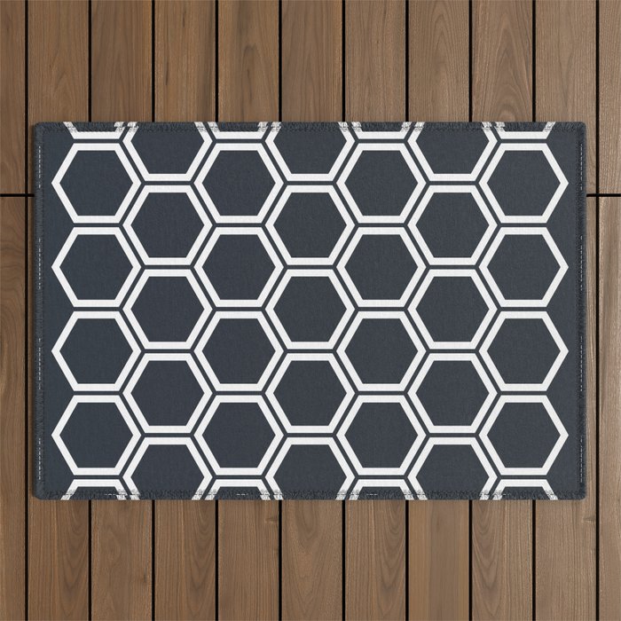 Hexagon Black Outdoor Rug Gallery Image 1