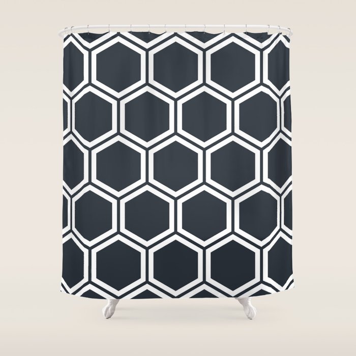 Hexagon Black Shower Curtain Gallery Image 1