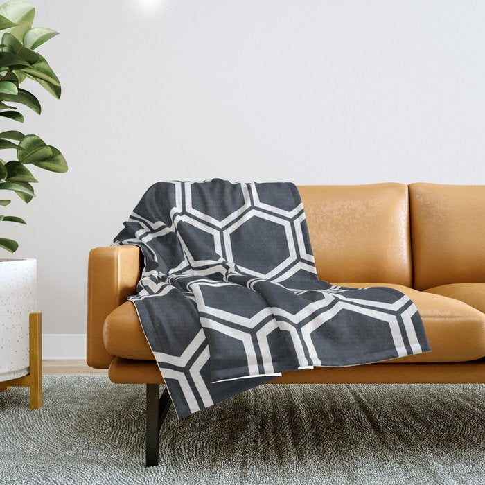 Hexagon Black Throw Blanket Gallery Image 1