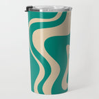 Liquid Swirl Retro Abstract Pattern in Mid Mod Turquoise Teal and Beige Travel Mug Gallery Image 3